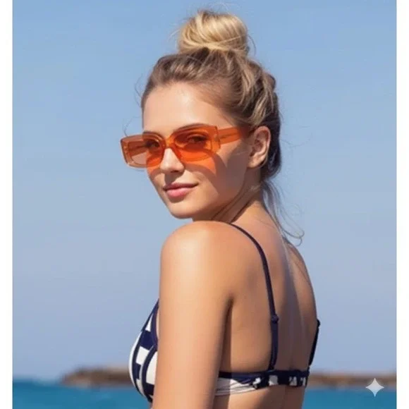 NEW Women Tortoiseshell Rectangle Sunglasses Brown‎ Lens Fashion Eyewear - Picture 5 of 5